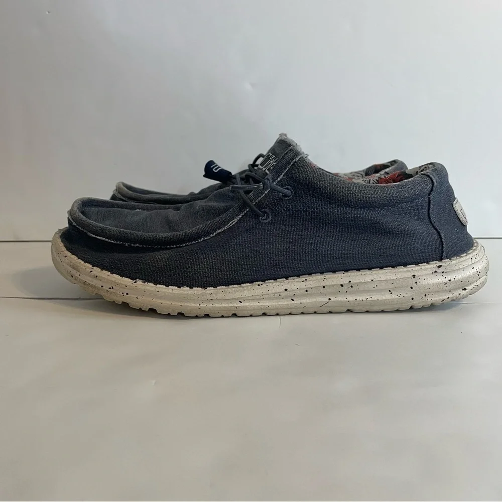 Hey Dude Wally Stretch Navy Blue Canvas Stretch Slip On Casual Shoes Size 11